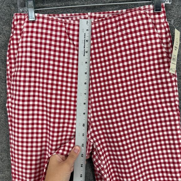 New NoBo Cropped Pants Women S Small Pink Plaid Capri Flat Front High Rise Ryaon - Picture 6 of 10